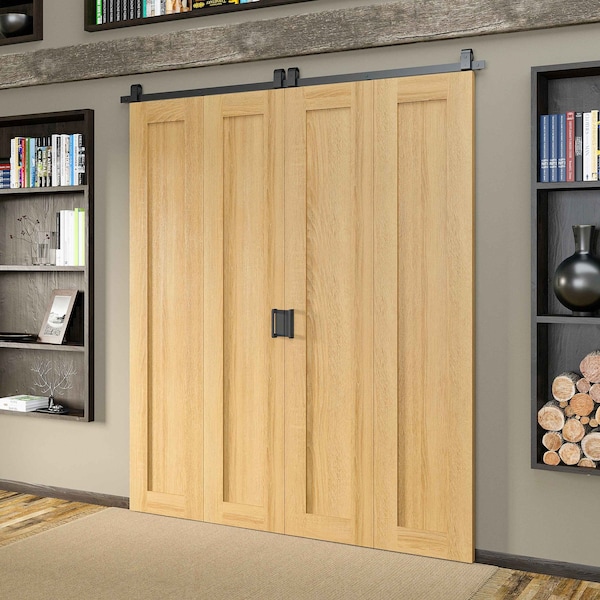 Quiet Glide Black 72 in. Double BiFold Top Mount Sliding Barn Door Track and Hardware Kit NT